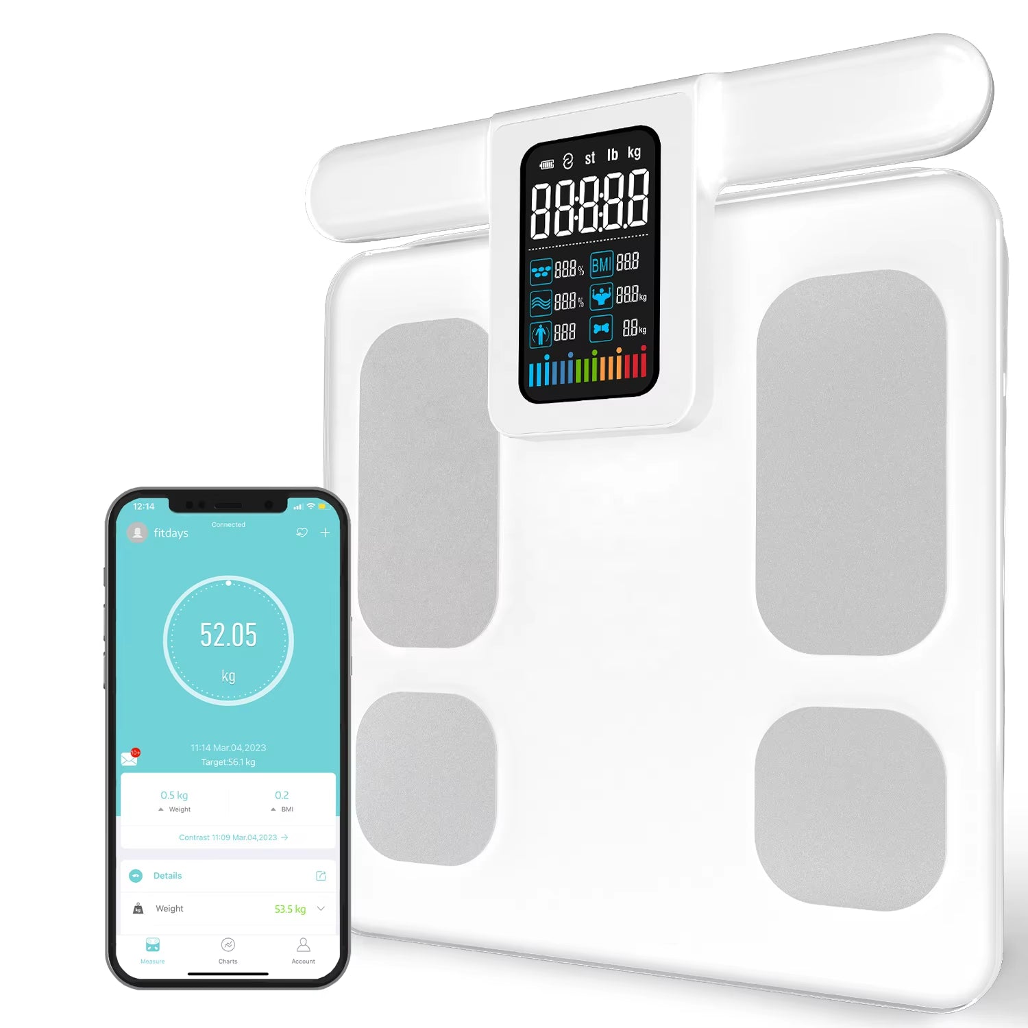 Welland Eight Electrode Body Fat Scale Home Gym Body Composition Analysis BMI Light Weight Rechargeable Weight Scale